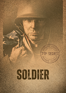 Soldier with American Flag and Top Secret Stamp