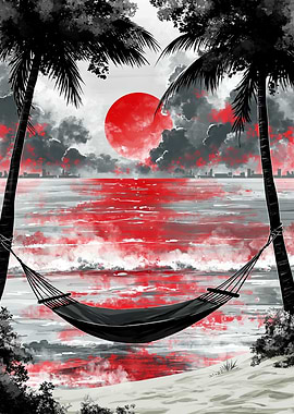 Tropical Beach Hammock Sunset