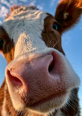 Close-up of a curious cow's face