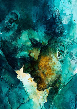 Two Men Faces Watercolor Illustration