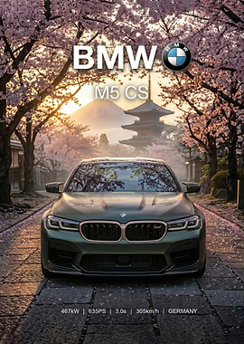green golden BMW M5 CS in Japan poster