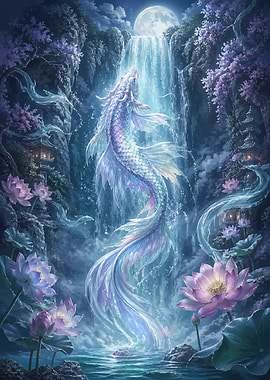 Mythical Koi Fish Waterfall