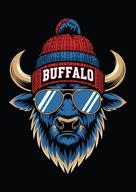 Buffalo Mascot Wearing Beanie and Sunglasses