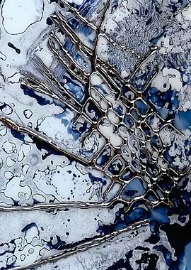Metallic Flow – Blue & White Abstract – Abstract Porcelain #11
