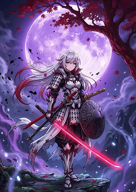 Samurai Warrior Under Purple Moon
