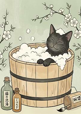 Cat in a bath tub illustration