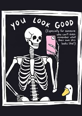 Skeleton Taking a Selfie with a Duck