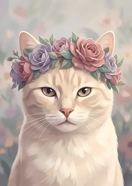 Cream Cat Wearing Colorful Flower Crown