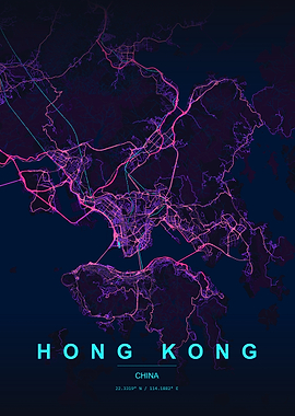 Hong Kong Neon Map Art