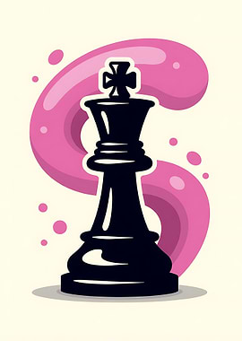 Black Chess King with Pink Swirl