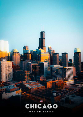 Chicago Skyline at Sunset