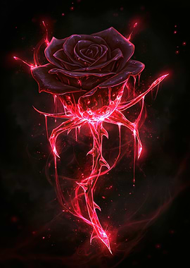 Gothic Red Rose with Glowing Thorns