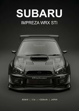 matte black Subaru Impreza WRX STI Poster