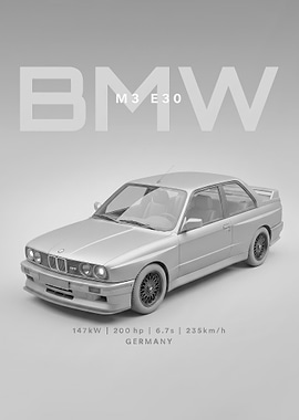 model car white BMW M3 E30 Poster