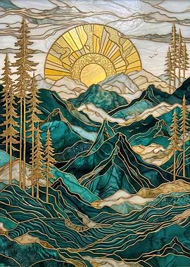 Stained Glass Mountain Sunrise