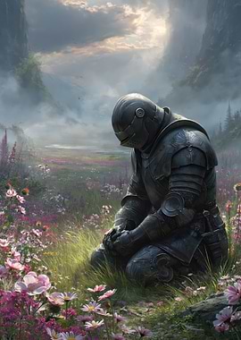 Knight Kneeling in a Field of Flowers