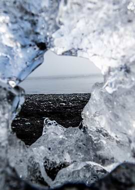 Ice chunks on a black sand beach