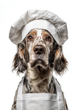 Chef English Setter Dog with Chef Hat and Apron