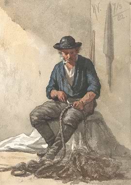 Fisherman mending a net
