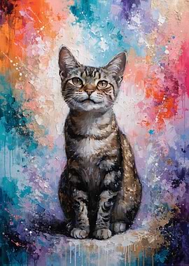 Tabby Cat on Colorful Background