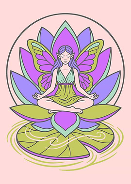 Fairy Meditating on Lotus Flower