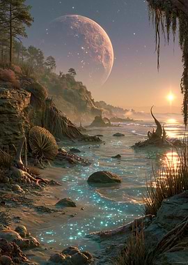 Alien Planet Beach at Sunset