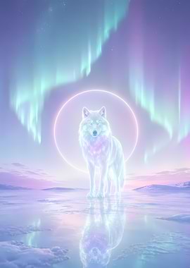 Spirit Wolf Under Aurora