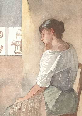 Woman in traditional attire by a window