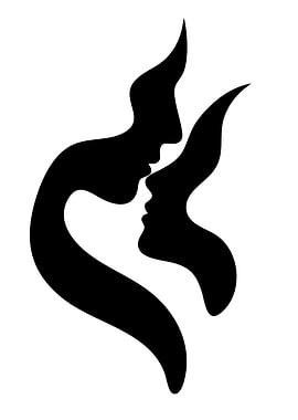 Abstract couple silhouette kissing