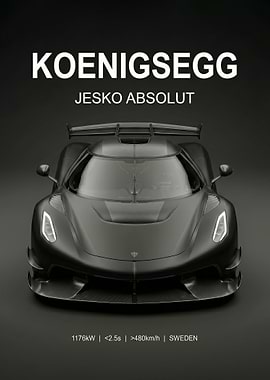 matte balck Koenigsegg Jesko car poster