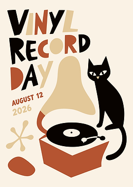 Vinyl Record Day Poster with Cat