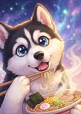 Husky Eating Ramen With Chopsticks