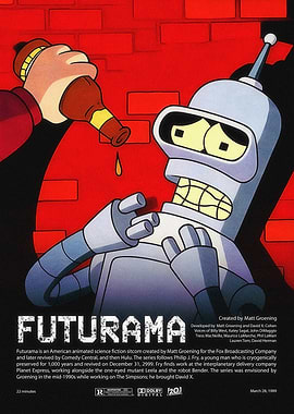 Futurama Bender Drinking Beer Poster