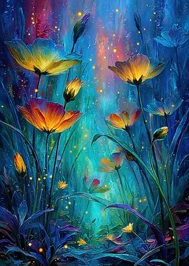 Enchanted Floral Garden at Night