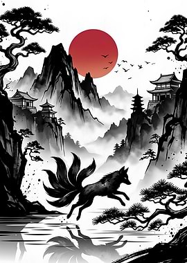 Mythical Japanese Spirit Fox Poster
