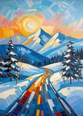 Winter Mountain Road at Sunrise