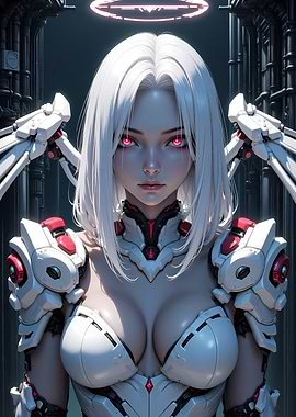 Cyberpunk Angel with Red Eyes