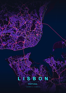 Lisbon Portugal Map Art