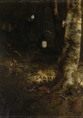 Forest Scene with Butterflies and Reptiles