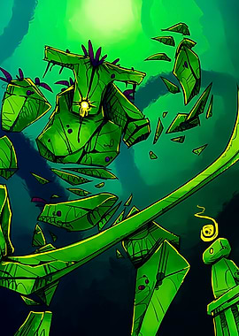 Green Crystal Golem Breaking Apart