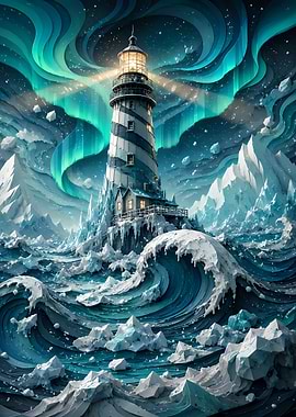 Arctic Lighthouse Under Aurora Borealis