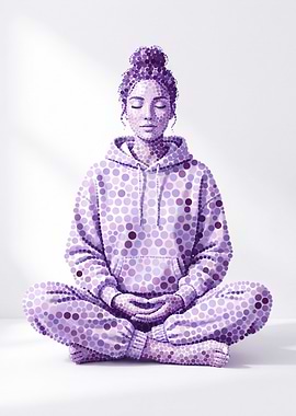 Woman Meditating in Dot Art