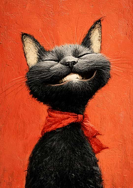 Black Cat with Red Scarf