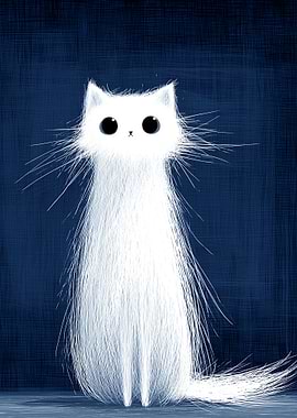 Fluffy White Cat with Big Eyes