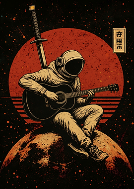Astronaut playing guitar in space