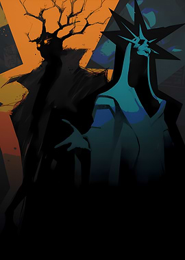 Mysterious Figures with Antlers and Crown