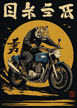 Tiger Riding a Motorcycle