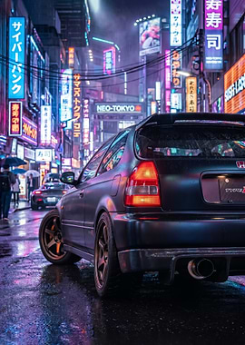 Cyberpunk civic r ek9 Car in Neon City