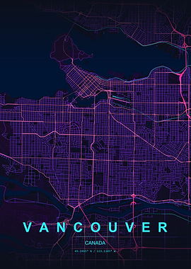 Vancouver City Map Neon Art