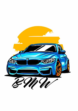 Blue BMW car with text